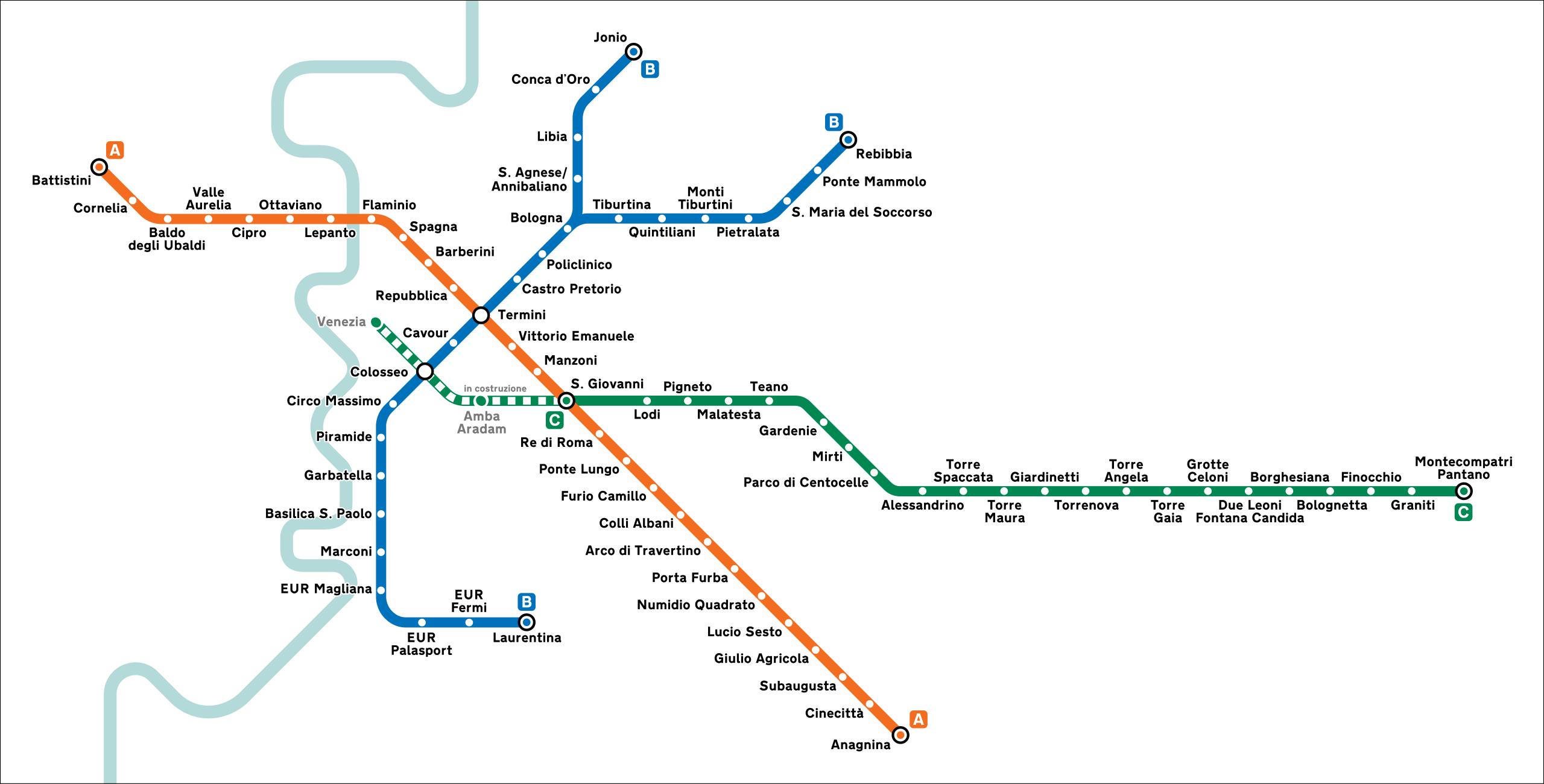 A Large Map Of The Rome Metro In Italy